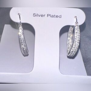 NWT And Now This Crystal in & Out Teardrop Hoop Earrings in Silver Plate